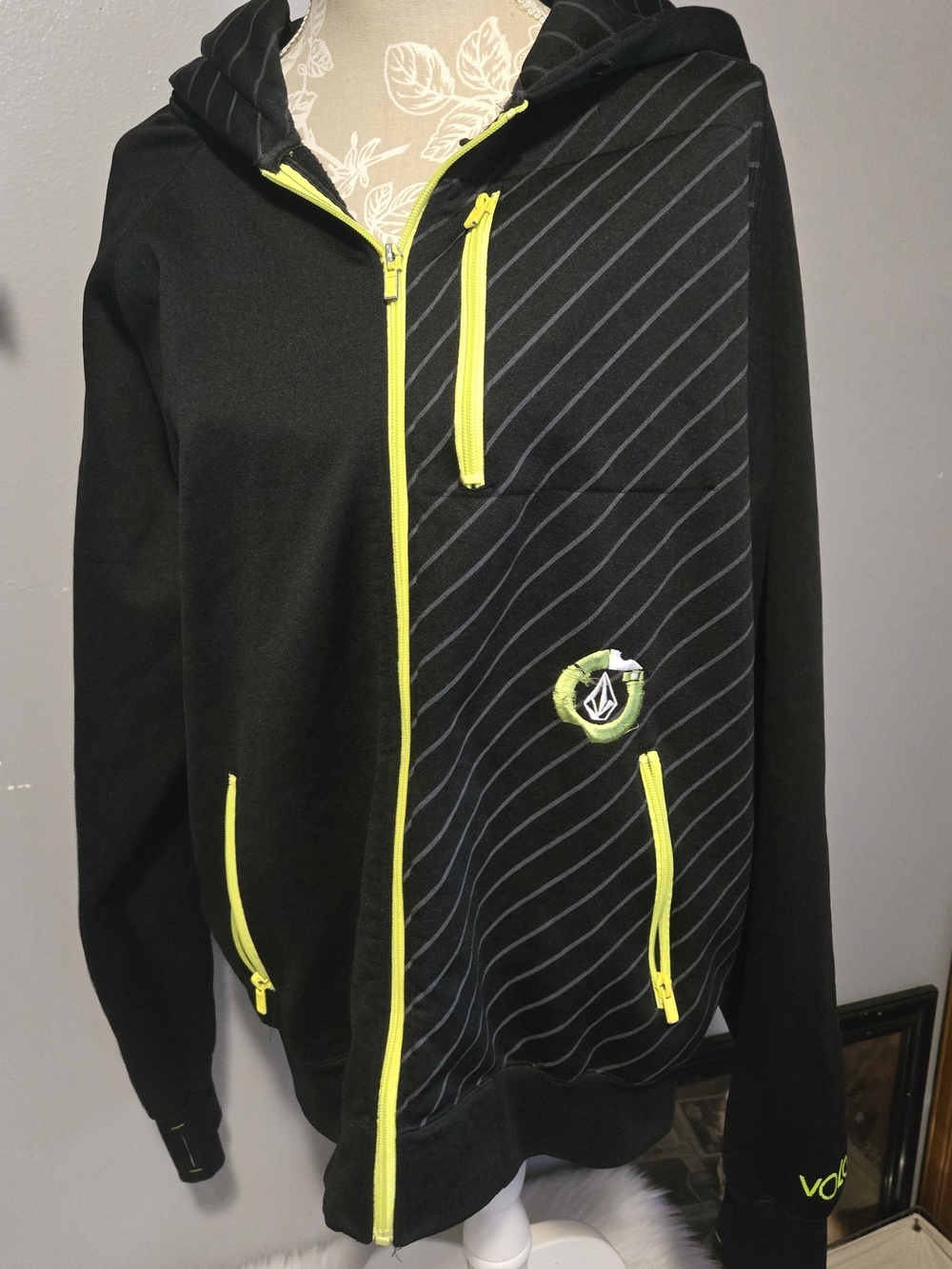Volcom Black Hoodie with Neon Yellow Trim